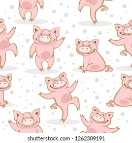 Seamless pattern with cute piglets.  Pig Chinese zodiac symbol of the year. Design element for banners, wrapping paper, wallpaper or fabric.