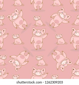 Seamless pattern with cute piglets.  Pig Chinese zodiac symbol of the year. Design element for banners, wrapping paper, wallpaper or fabric.