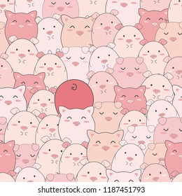 seamless pattern of cute pigs