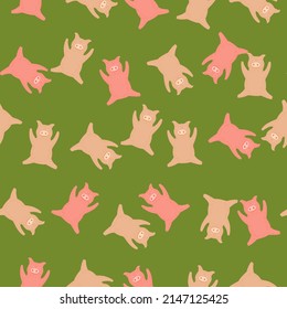 Seamless pattern cute pigs. Background of chubby piggy in doodle style. Repeated design texture for printing, fabric, wrapping, wallpaper, tissue. Vector illustration.