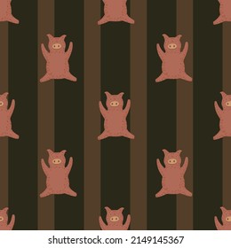 Seamless pattern cute pigs. Background of chubby piggy in doodle style. Repeated design texture for printing, fabric, wrapping, wallpaper, tissue. Vector illustration.