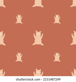 Seamless pattern cute pigs. Background of chubby piggy in doodle style. Repeated design texture for printing, fabric, wrapping, wallpaper, tissue. Vector illustration.