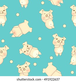 seamless pattern with cute pigs green background