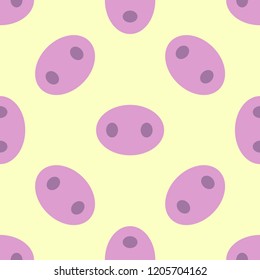 Seamless pattern with cute pigs noses. Vector illustration. Cute funny piglet snout isolated on yellow background
