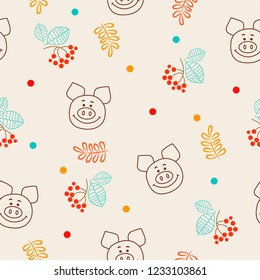 Seamless pattern with cute pigs. Retro kids seamless pattern with colorful pigs. Baby pattern