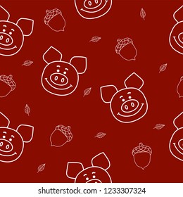 Seamless pattern with cute pigs. Retro kids seamless pattern with colorful pigs and acorns. Baby pattern