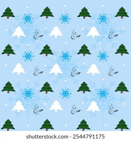 Seamless pattern of cute pine tree, snowflakes, floral in the winter christmas STTKChristmas STTKBackground
