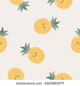 Seamless pattern with cute pineapple. Kids background. For card, posters, banners, books, printing on the pack, clothes, fabric, wallpaper, textile or dishes.