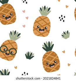 Seamless pattern with cute pineapples. Texture for textile, packaging, wrapping paper