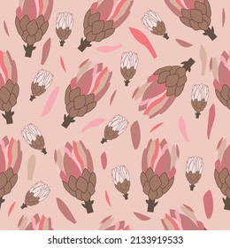 Seamless pattern of cute pink artichokes. Vector illustration for any products for both children and adults. 