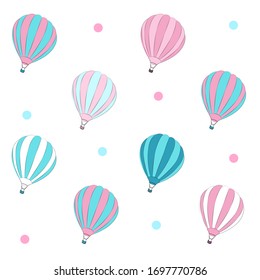 Seamless pattern with cute pink and blue balloons, vector illustration, summer