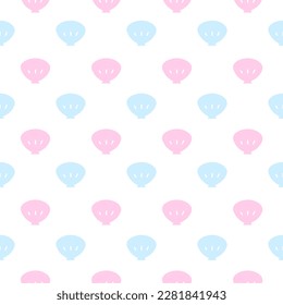 Seamless pattern with Cute pink and blue pastel sea shells on white background