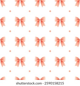 Seamless pattern with cute pink bows and hair ribbons. Butterfly bows pattern on white background. Vintage celebration concept, party decoration. Pastel illustration for kids and adults.