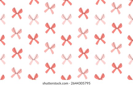 Patrón sin fisuras con lazos rosados lindos. Fondo de cintas de coqueta de regalo. Diseño moderno del arco para la impresión, materia textil, papel de embalaje, moda, tela, Fondo de pantalla, cubierta. Ilustración vectorial plana dibujada a mano