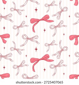 Padrão contínuo com arcos rosa bonitinho, brilhos e listras no estilo doodle desenhado à mão para o dia dos namorados 