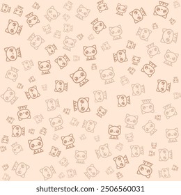 Seamless pattern of cute pink and brown kittens on a cream background.