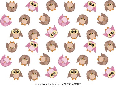 Seamless pattern with cute pink and brown owls on white