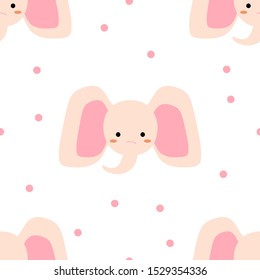 Seamless pattern. Cute pink elephant. Kawaii. Vector