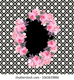 Seamless pattern with cute pink flowers on geometric background. Flower background for textile, cover, wallpaper, gift packaging, printing.Romantic design for calico, silk.