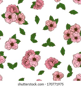 Seamless pattern of cute pink flowers on a white background