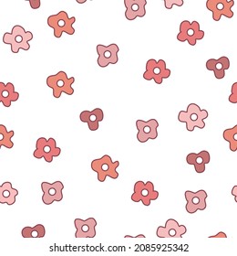 Seamless pattern of cute pink flowers.  Used for fabric pattern, wallpaper, background. Vector illustration.