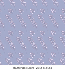 Seamless pattern with cute pink flowers. Hand-drawn  twigs on gray background.
