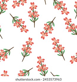 Patrón sin costuras con lindas flores rosadas para estampados de tela, textiles, papel de regalo. Vector colorido de los niños, estilo plano