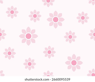 Seamless pattern of cute pink flowers on a soft white background. Ideal for packaging, fabric, and wallpaper design.