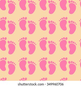 Seamless pattern with cute pink  footprints