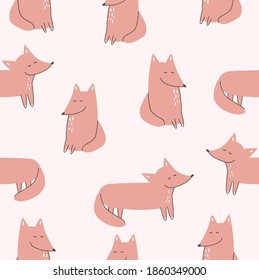 Seamless Pattern Cute Pink Foxes Design Vector Illustration