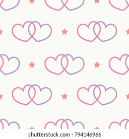 Seamless pattern cute pink heart on white background