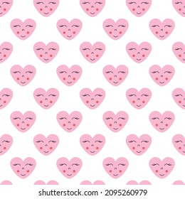Seamless pattern with cute pink hearts.