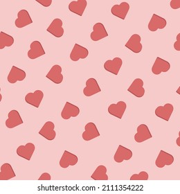 Seamless pattern of cute pink hearts. Valentines day hearts template for packaging, fabric, items, kids shirt design. A Vector illustration in flat cartoon style.