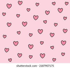 Seamless Pattern of Cute Pink Hearts, Vector Design for Fashion and Poster Prints, Backdrop, Sticker, Wall Art, Phone Cover