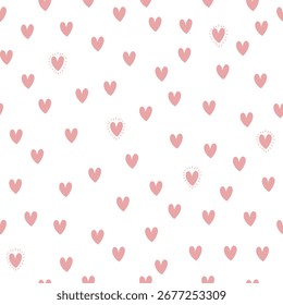 Patrón sin fisuras con lindos corazones de color rosa sobre fondo blanco. Ilustración vectorial.	