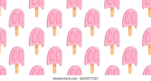 Seamless pattern with cute pink ice cream popsicles