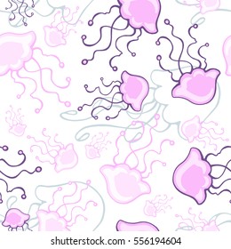 Seamless pattern with cute pink jellyfishes, vector illustration