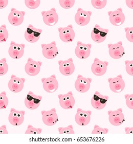 seamless pattern with cute pink pig faces