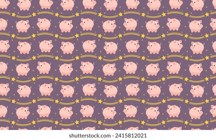 seamless pattern with cute pink piglets. pigs with stars seamless pattern