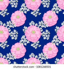 Seamless pattern with cute pink poppies. Flower background for textile, cover, wallpaper, gift packaging, printing.Romantic design for calico, silk.