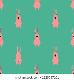 Seamless pattern with cute pink rabbit. Funny background for nursery or any textile surface. 