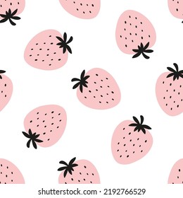 Seamless pattern with cute pink strawberries