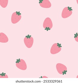 Seamless pattern with cute pink strawberry. Vector illustration with strawberries on pink background, pattern for wallpaper, fabric, wrapping paper.