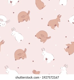 Seamless Pattern Cute Pink White Rabbits Design Vector Illustration