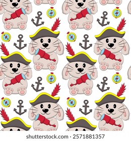 Seamless pattern with Cute Pirate Rabbit
