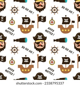 Seamless pattern with cute pirates. Boy pattern for t shirt.