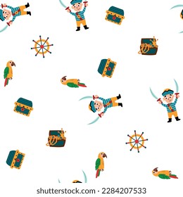 Seamless pattern with cute pirates. Design for fabric, textile, wallpaper, packaging.

