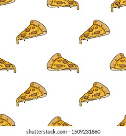 Seamless Pattern of Cute Pizza Slice With Doodle or Hand Drawn Style