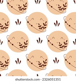 Nahtloses Muster mit einem süßen Planeten in Pastellfarben. Vektorgrafik im Boho-Stil zur Dekoration von Kinderbekleidung