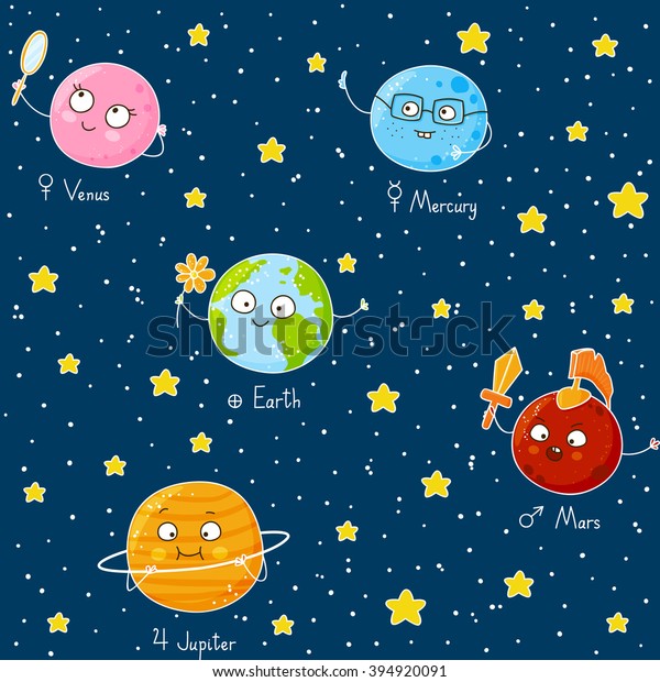 Seamless Pattern Cute Planets Stock Vector (Royalty Free) 394920091 ...